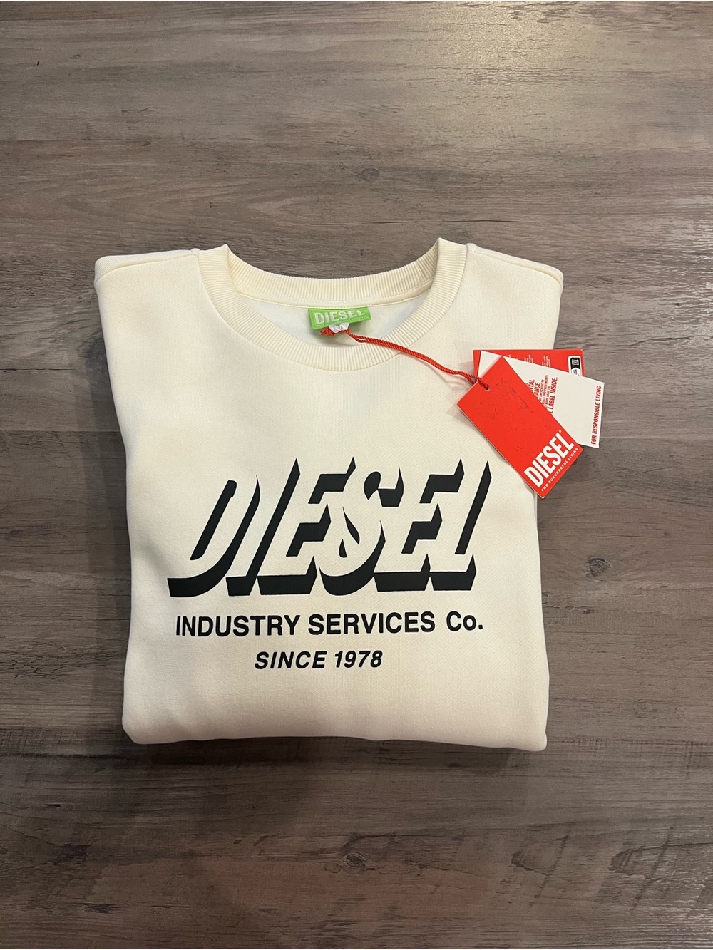 Diesel Cream Crewneck Sweatshirt with Black Logo